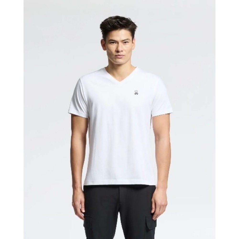 Psycho Bunny Mens Classic V-Neck Tee White Pima Cotton B6U108ARPC Size 8 XL